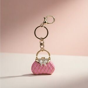 Pink Quilted Keychain with Gold Accents